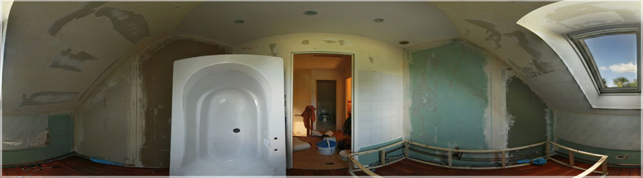 Salle de Bain pendant Travaux 2/5 Suivi de chantier  : rfection d'une salle de bain (panorama 2/5) www.360x180.fr Selme Matthieu