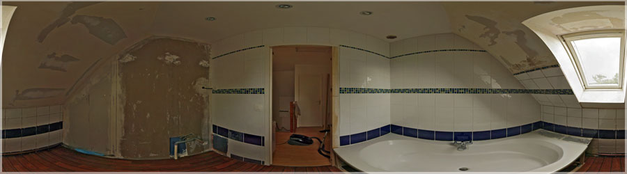 Salle de Bain pendant Travaux 3/5 Suivi de chantier  : rfection d'une salle de bain (panorama 3/5) www.360x180.fr Selme Matthieu